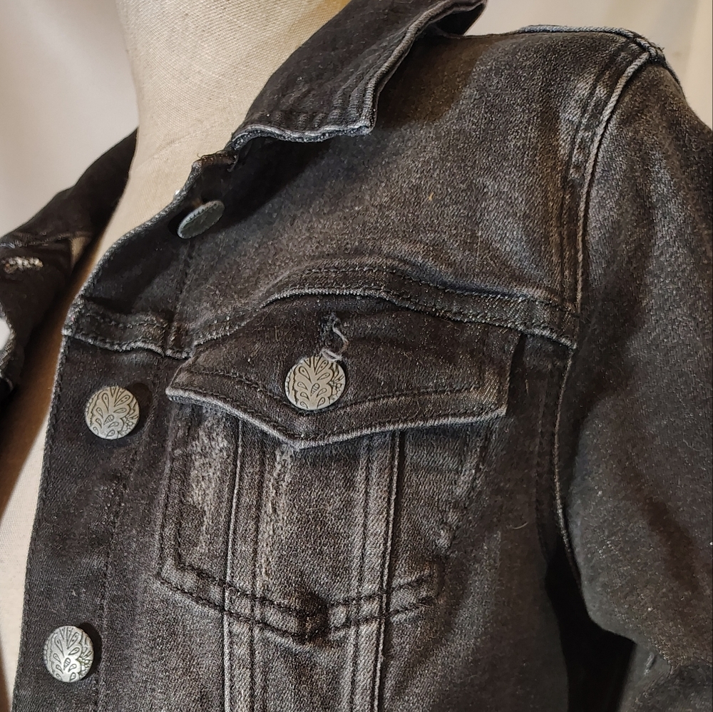 Prana Denim Crop Jacket, Black Distressed Jean  Pockets,Collar,BttnUp,Stretch,XS - Picture 8 of 8